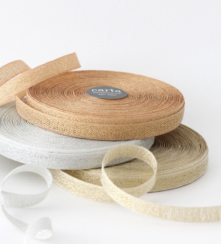 Metallic woven cotton ribbon 1 ½” width, roll of 44 yards – studio carta  shop