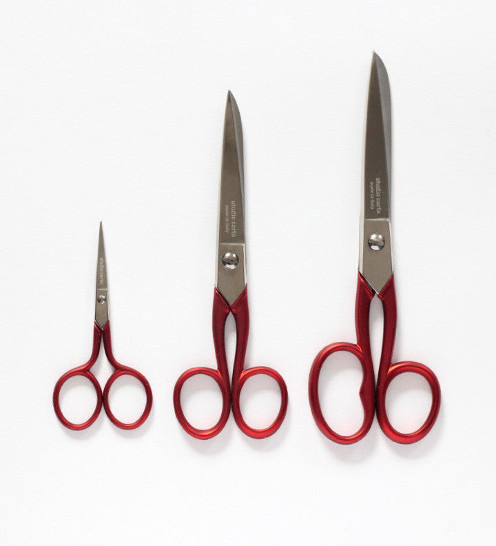 Sewing accessories and tools. Red sewing threads, black scissors