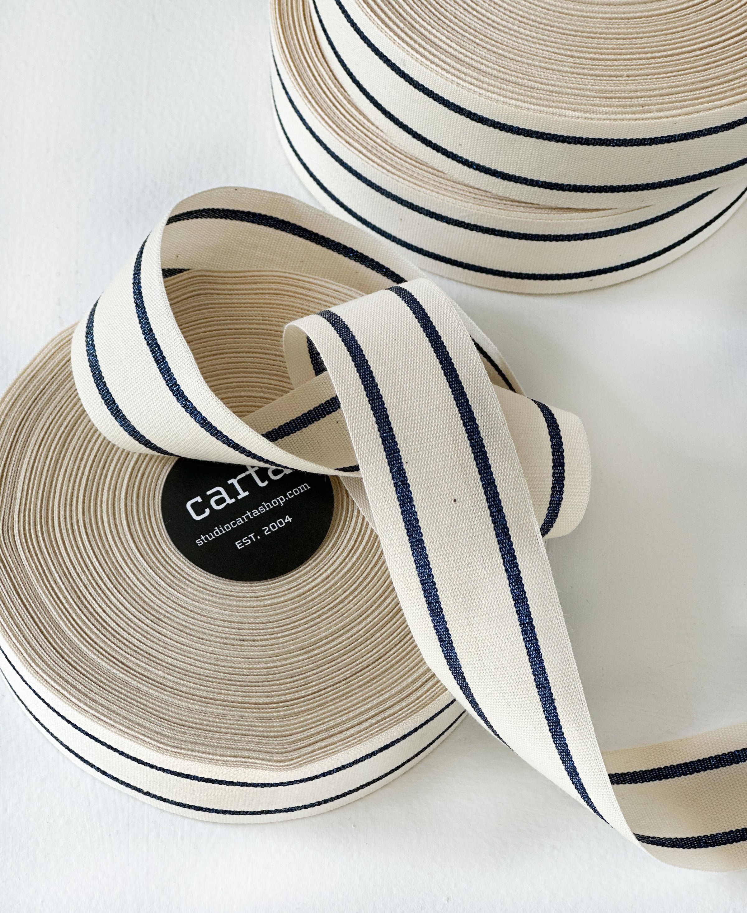 Striped cotton ribbon 1 ½” width - 44 yds ribbon – studio carta shop