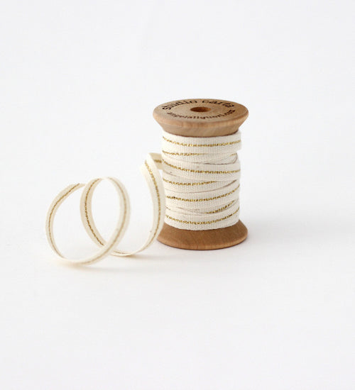 Metallic Line Wood Spool Cotton ribbon 1/4" width