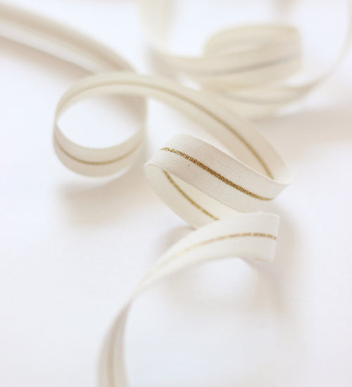 Striped cotton ribbon 1 ½” width - Wood paddle 10 yds